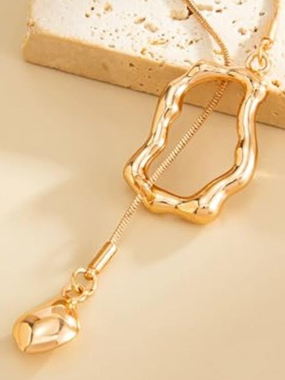 Gold Tone Long Y Lariat Necklace Alloy Tassel Pendant Statement Jewelry